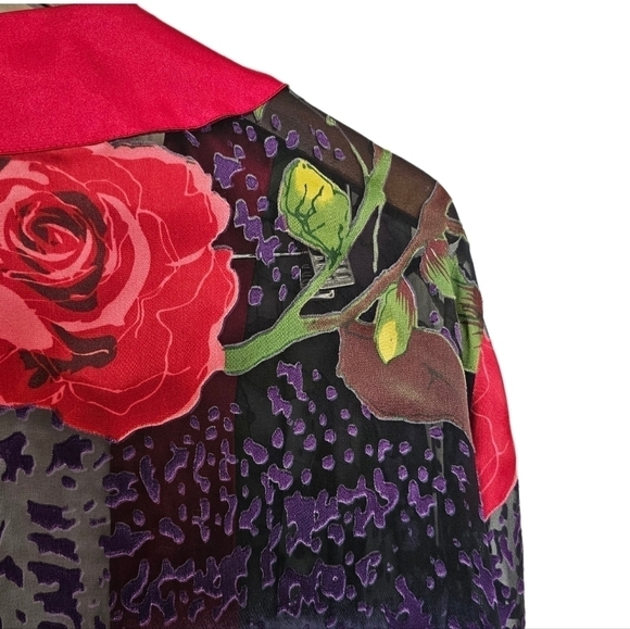 Floral boho burn out vevet silk blend sheer multicolor prints top size 1X - Picture 9 of 11